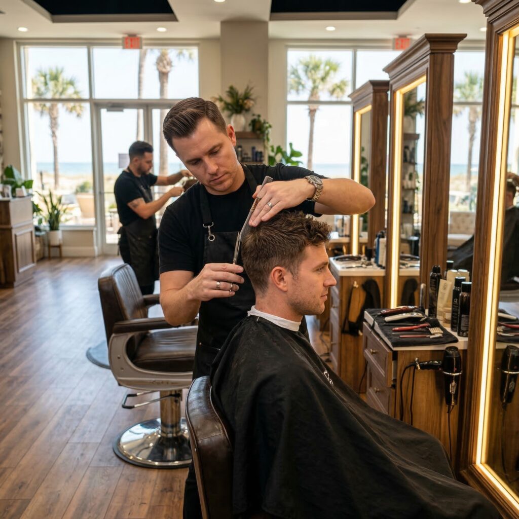 Professional men's haircut by expert stylist at hair salon in Jensen Beach Florida