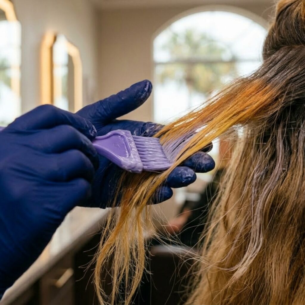 Before and after color correction transformation hair salon