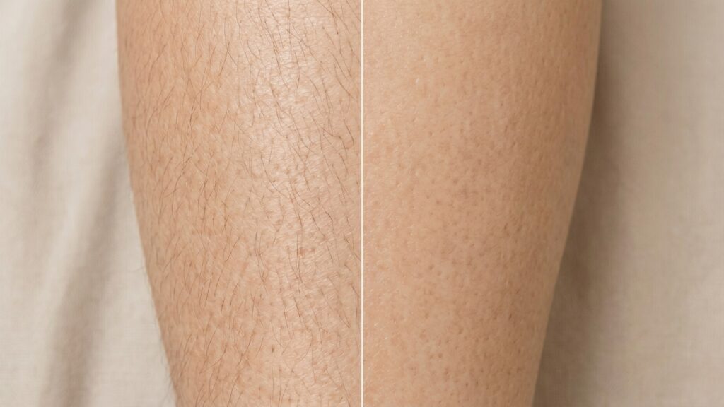 Close-up of smooth skin after waxing treatment showing clean and hair-free results