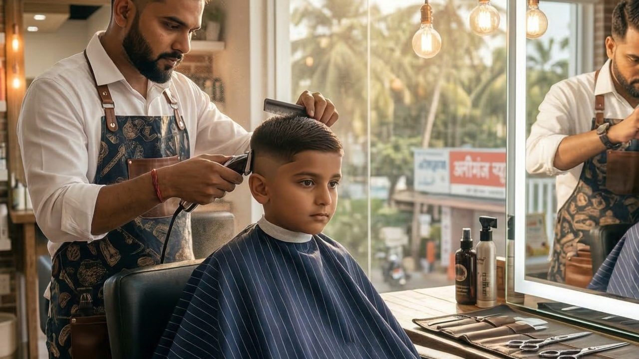 Ashley hairstylist showing client new haircut result in salon mirror Jensen Beach Florida